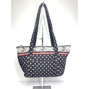 Vera Bradley Miller Cotton Shoulder Tote CLASSIC BLACK Zip Double Handle